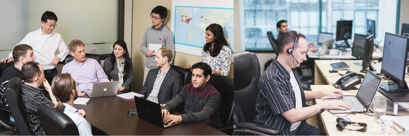 The Inchol team in a meeting and at work in the office
